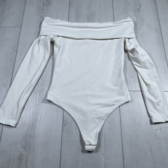 AritziaWomen's Medium Contour Deco White Long Sleeve Bodysuit Off The Shoulder - Picture 1 of 10